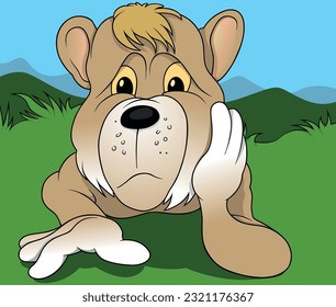 Front View of a Lying Teddy Bear with its Head Supported - Colored Cartoon Illustration with Background, Vector