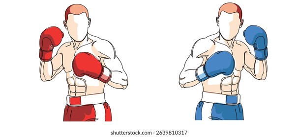Front View of Male Athletes in Boxing Gear Prepared for a Match