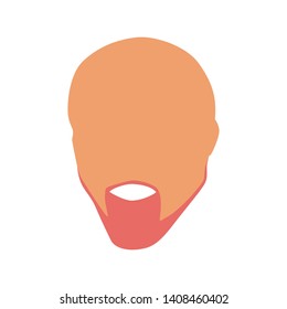 Front view of male bald head with a red beard. Simplified color flat illustration isolated on white