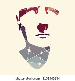 Front view of a man. Male face silhouette or icon textured by lines and dots pattern