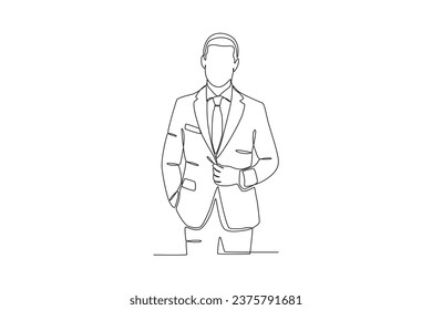Vista frontal de un hombre con traje. Dibujo de una línea de Tuxedo