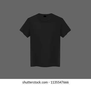 Front view of men's black t-shirt Mock-up on dark background. Short sleeve T-shirt template on background.