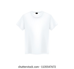 Front view of men's white t-shirt Mock-up on white background. Short sleeve T-shirt template on background.