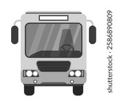 Front view of modern city bus in grayscale colors. Minimalistic and clean design for public transportation, travel, urban mobility and vehicle-related themes. Flat vector illustration.
