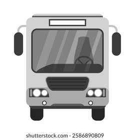 Front view of modern city bus in grayscale colors. Minimalistic and clean design for public transportation, travel, urban mobility and vehicle-related themes. Flat vector illustration.