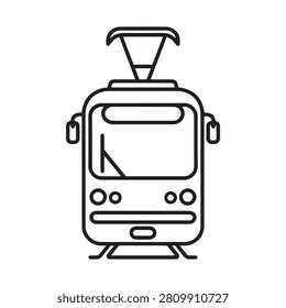 Front view of a modern tram or streetcar icon, outline style vector illustration