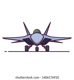 Front view of modern war plane. Line style vector illustration. Modern jet fighter banner. Military aircraft front view. Armed aviation pixel perfect banner.