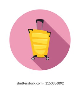 Front view of modern yellow plastic suitcase . Flat vector icon illustration isolated on white background.