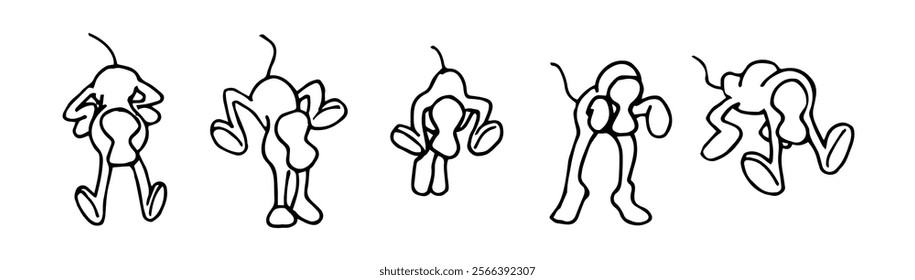 Front view motion movements process of a dog running and jumping. Drawing progress. Sketch cartoon style vector illustration.