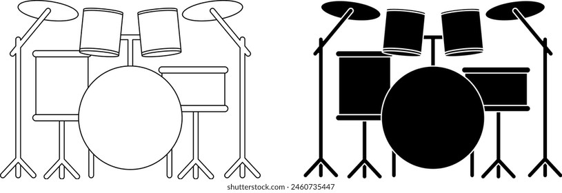 front view musical drum kit icon set