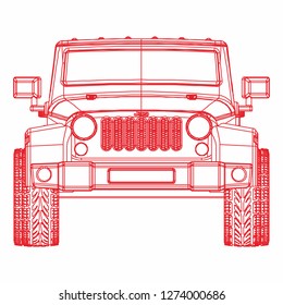 Front view off road car. Front view car ilustration. Front car drawing. Front sketch off road. svg