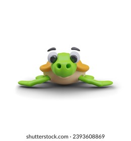 Front view on cute baby turtle in realistic style. Ocean life, model for online game. Terrarium animal for online game. Vector illustration in 3D style