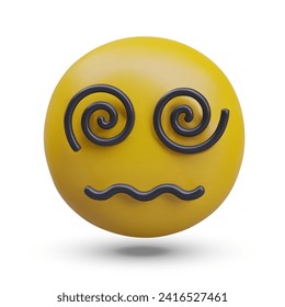 Front view on emoji under hypnosis. Funny cute reaction to social media in cartoon style. Vector illustration in 3d style with shadow and white background