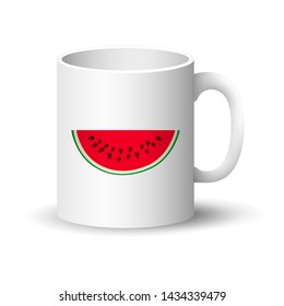 Front View on a Mug with Juicy Fresh Slice of Half Watermelon, Summer Time, Vector Illustration