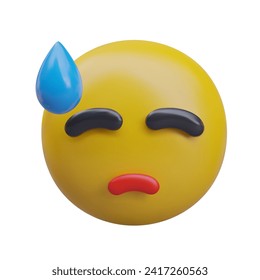 Front view on round yellow face with sad emotion. Concept of sickness, sadness, feeling bad emoji. Vector illustration in 3d style with white background