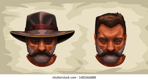 front view on wild west male face