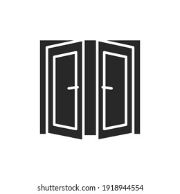Front view open double doors color line icon. Isolated vector element.