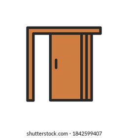 Front view open folding doors color line icon. Isolated vector element.