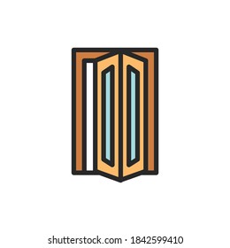 Front view open folding doors color line icon. Isolated vector element.