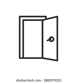 Front view open interroom door color line icon. Isolated vector element.