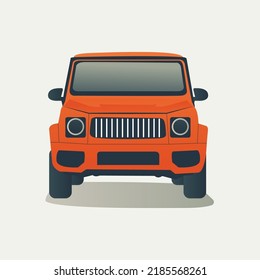 Front View of orange Off Road Truck, SUV Pickup, Jeep Car Flat Vector Illustration