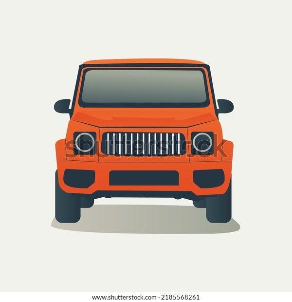 Front View of orange Off Road Truck, SUV\
Pickup, Jeep Car Flat Vector\
Illustration