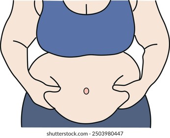 Front view overweight woman touching her belly