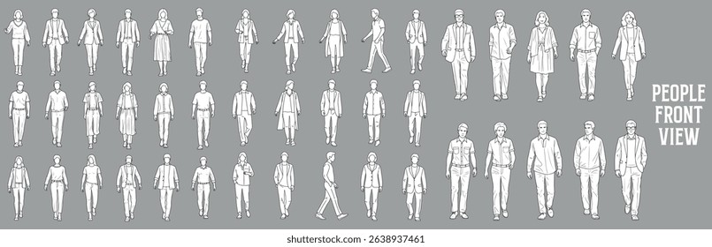 Front of view people architectural vector illustration	
