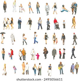 Personas de vista frontal sobre fondo blanco - Vector EPS