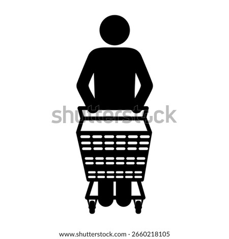 front view of a Person pushing an empty shopping cart isometric icon vector illustration