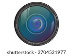 Front view of photo camera lens isolated on white background. Vector