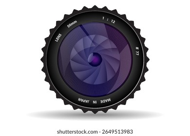 Front view of photo camera lens isolated on white background. Vector illustration
