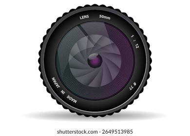 Front view of photo camera lens isolated on white background. Vector illustration