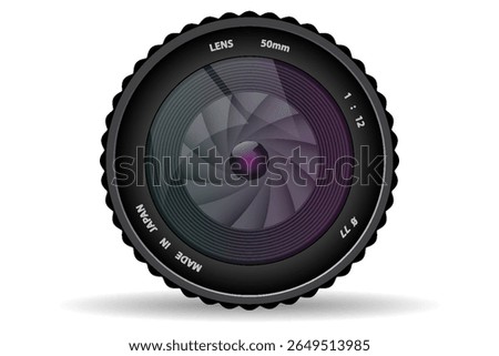 Front view of photo camera lens isolated on white background. Vector illustration