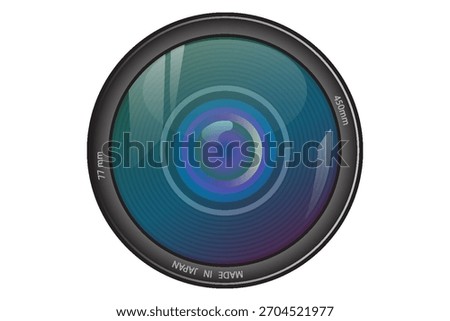 Front view of photo camera lens isolated on white background. Vector