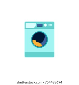 Front view picture of automatic household washer, washing machine, flat style vector illustration isolated on white background. Front view flat style washing machine, washer, household appliance
