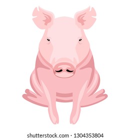 Front view of a pig sitting. Farm animal. Vector illustration design