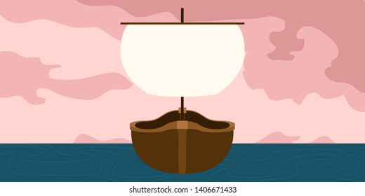 Front view of a pirate ship in a landscape - Vector