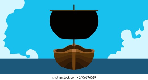 Front view of a pirate ship in a landscape - Vector