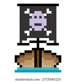 Vista frontal de un barco pirata con pixel art