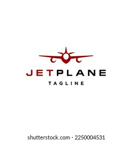 front view Plane logo. Modern private jet. red Airplane silhouette front view . jet plane Vector image