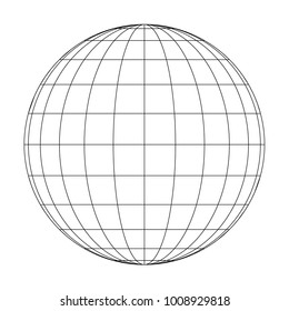 Front view of planet Earth globe grid of meridians and parallels, or latitude and longitude. 3D vector illustration.
