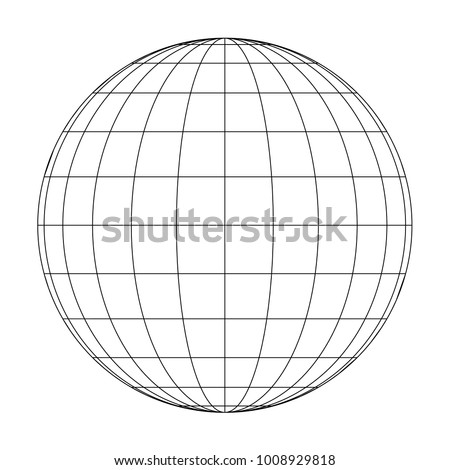 Front view of planet Earth globe grid of meridians and parallels, or latitude and longitude. 3D vector illustration.