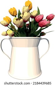 Front view of Plant Flower (Flowerpot Vase with tulips 2) Tree illustration vector	