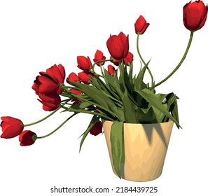 Front view of Plant Flower (Flowerpot Vase with tulips 1) Tree illustration vector	