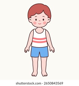 Front View Pose of a Cute Little Boy in Summer Outfit – Sleeveless Shirt and Shorts