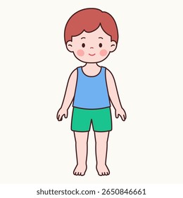 Front View Pose of a Cute Little Boy in Summer Outfit – Sleeveless Shirt and Shorts