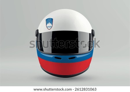 Front view of racing motorcycle helmet featuring Slovenia flag colors