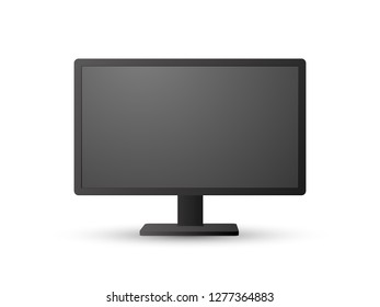 Front view of realistic modern black shaded vector computer screen on white background.