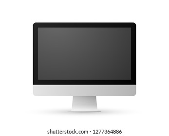 Front view of realistic modern slim shaded vector computer screen on white background.